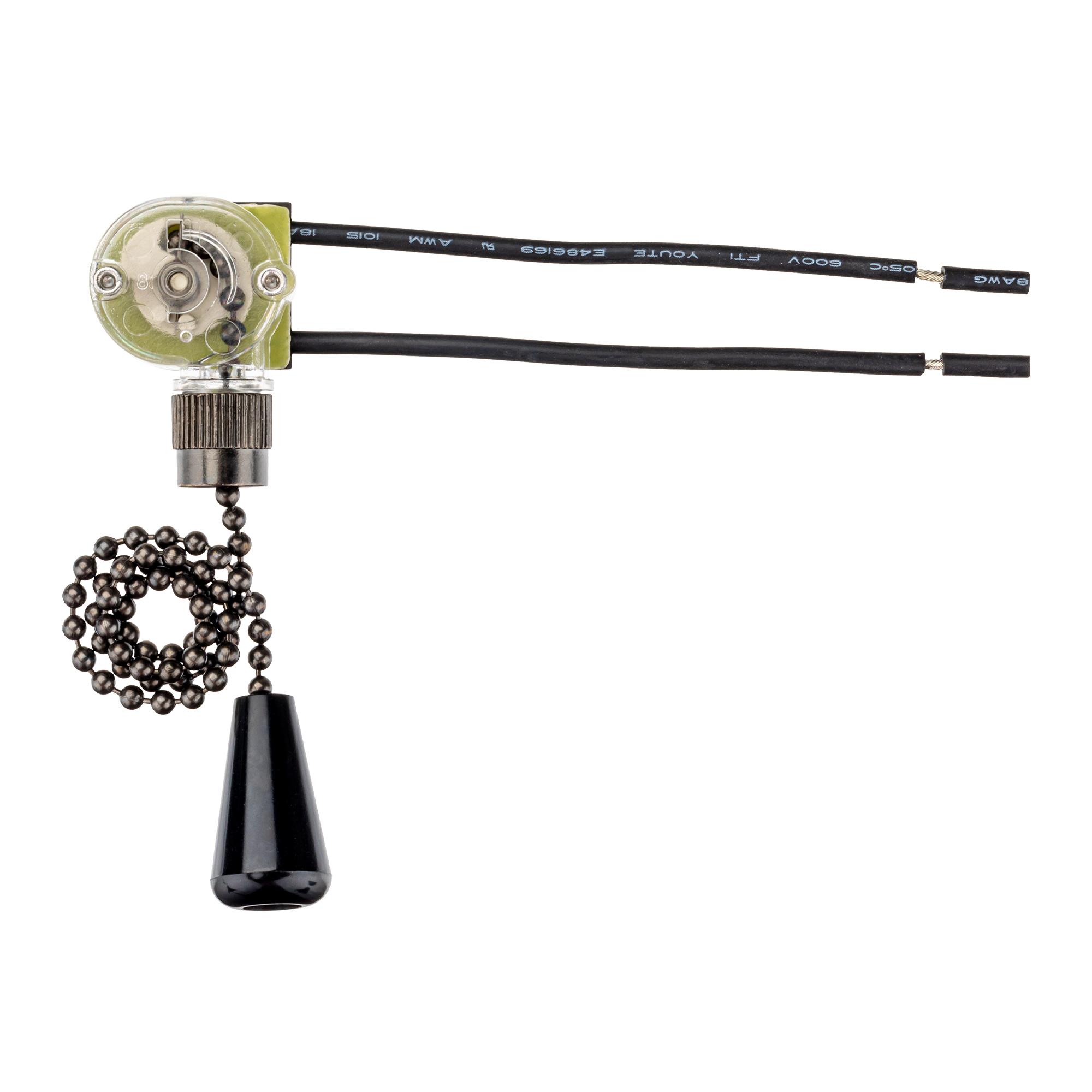 Выключатель шнуровой, цепочка, 250мм, 3А, черный