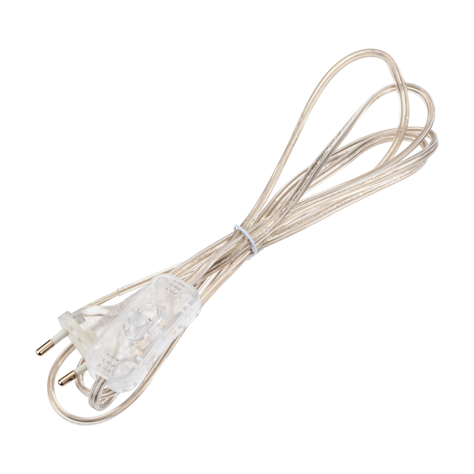 Провод с евроштекером, с выключателем, 2м, 2А, прозрачный