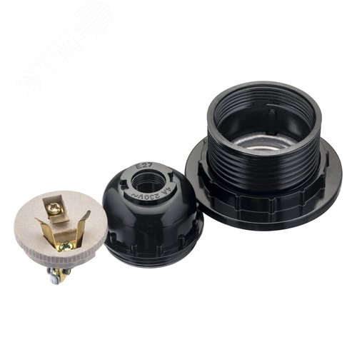 Патрон Е27, ПВХ с кольцом, черный - фото 7