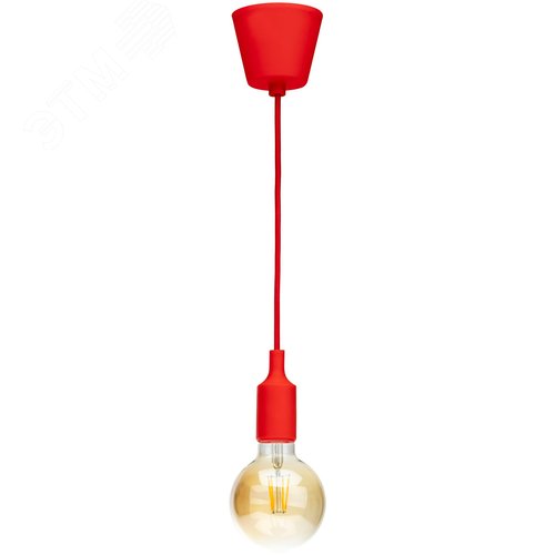 Патрон Е27 пластиковый с подвесом 1м, красный, , REV - фото 1