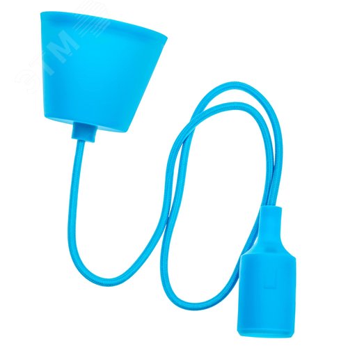 Патрон Е27 пластиковый с подвесом 1м, синий, , REV - фото 2