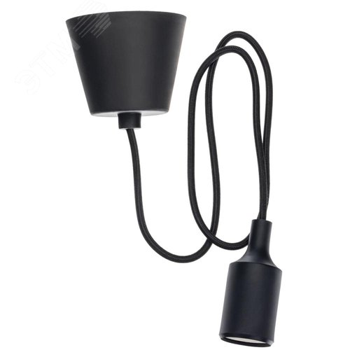 Патрон Е27 пластиковый с подвесом 1м, черный, , REV - фото 1