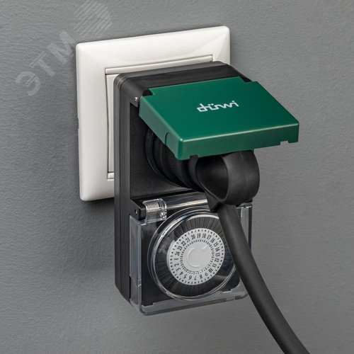 Таймер механический, суточный, влагозащищенный с крышкой, интервал включения 30 мин, 48 вкл/выкл в сутки, 3680 Вт, IP44, белый - фото 8