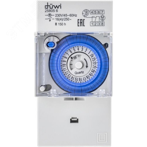 Таймер механический, суточный, на DIN-рейку, интервал включения 30мин, 48 вкл/выкл в сутки, 3680 Вт, IP20, белый - фото 3