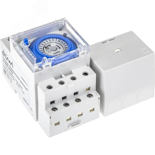 Таймер механический, суточный, на DIN-рейку, интервал включения 30мин, 48 вкл/выкл в сутки, 3680 Вт, IP20, белый - фото 4