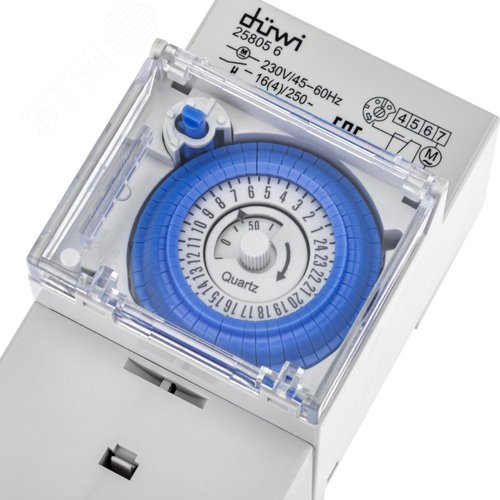 Таймер механический, суточный, на DIN-рейку, интервал включения 30мин, 48 вкл/выкл в сутки, 3680 Вт, IP20, белый - фото 5