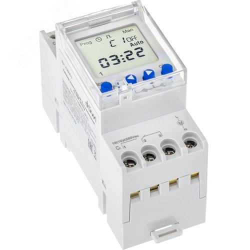 Таймер электронный, суточный, двухканальный, на DIN-рейку, интервал включения 1мин, 60 вкл/выкл в сутки, 2х3680Вт, IP20, белый - фото 2