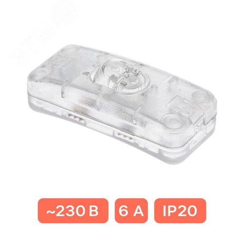 Выключатель клавишный на шнур, проходной, ВКЛ-ВЫКЛ, 230В, 6А прямоугольный, прозрачный - фото 2