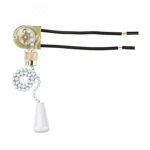 Выключатель шнуровой, цепочка, 250мм, 3А, белый - фото 1