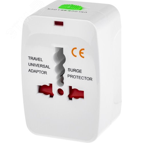 Адаптер для путешествий на 1 гнездо со встроенными переходными вилками без заземления, 10А, 230 В, 2200 Вт, IP20, белый - фото 2