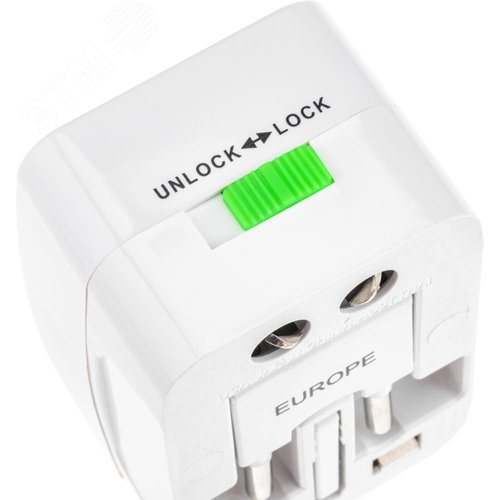 Адаптер для путешествий на 1 гнездо со встроенными переходными вилками без заземления, 10А, 230 В, 2200 Вт, IP20, белый - фото 4