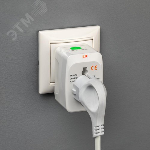 Адаптер для путешествий на 1 гнездо со встроенными переходными вилками без заземления, 10А, 230 В, 2200 Вт, IP20, белый - фото 6