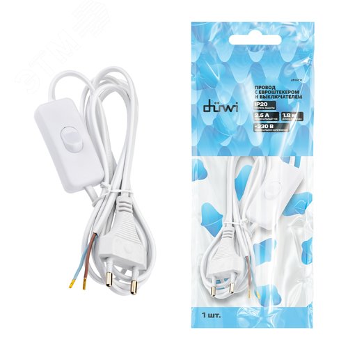 Провод с евроштекером, с выключателем, 1.8м, 2.5А, белый - фото 6