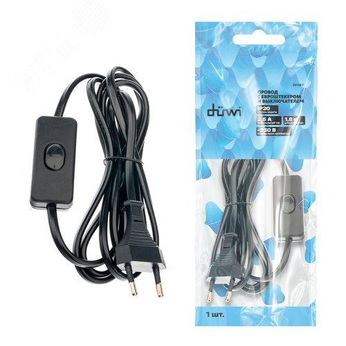 Провод с евроштекером, с выключателем, 1.8м, 2.5А, черный - фото 6