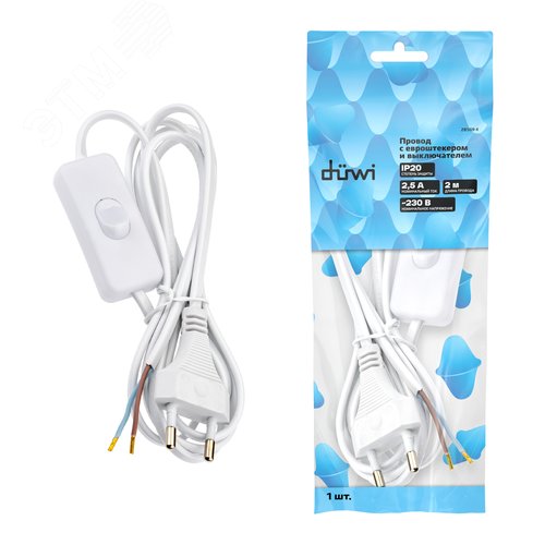 Провод с евроштекером, с выключателем, 2м, 2.5А, белый - фото 6