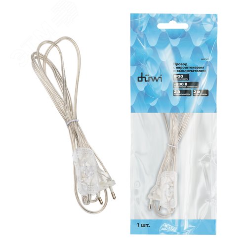 Провод с евроштекером, с выключателем, 2м, 2А, прозрачный - фото 6