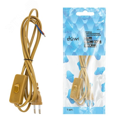 Провод с евроштекером, с выключателем, 2м, 2А, золото - фото 6