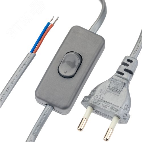Провод с евроштекером, с выключателем, 2м, 2х0.5мм?, 2А, серебро - фото 3