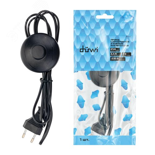 Провод с евроштекером, с ножным выключателем, 2м, 2.5А, черный - фото 6