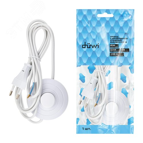 Провод с евроштекером, с ножным выключателем, 2м, 2.5А, белый - фото 6