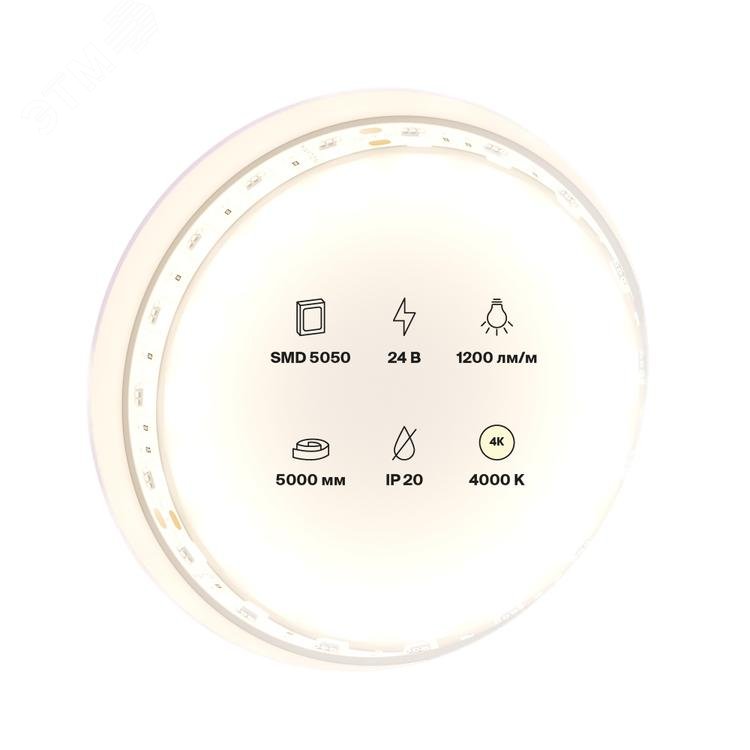Изображение товара Лента светодиодная 24В 5050 14,4Вт/м 4000K 5м IP20 (шт)