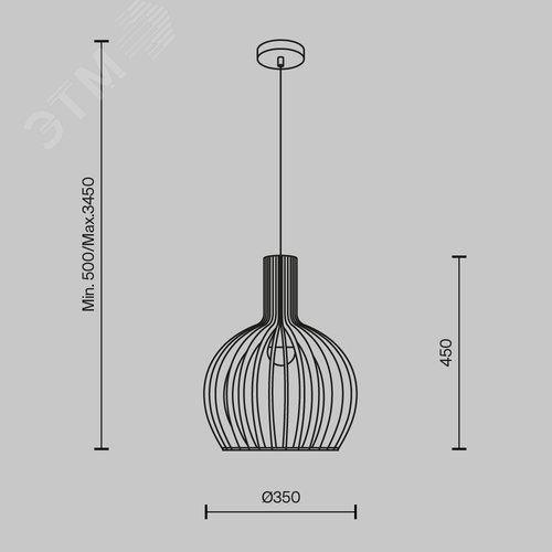 Светильник подвесной Roots E27х1х40W Черный - фото 6