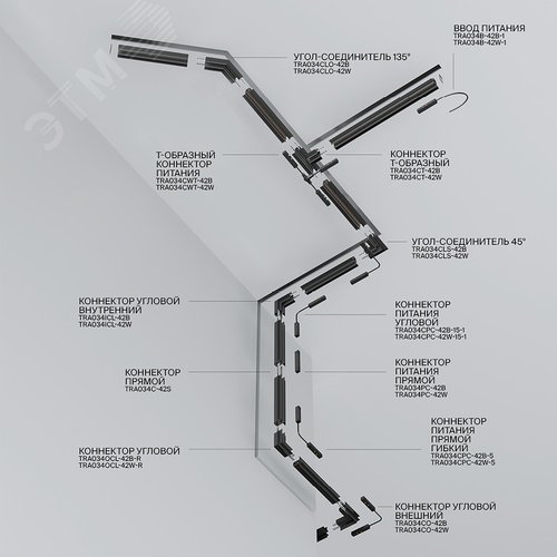 Шинопровод 3м Exility встраиваемый под ГКЛ 9,5мм черный - фото 7
