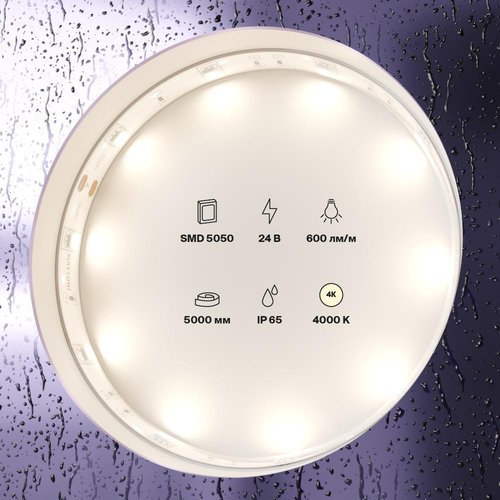 Лента светодиодная 24В 5050 7,2Вт/м 4000K 5м IP65 - фото 4