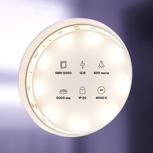 Лента светодиодная 12В 5050 7,2Вт/м 4000K 5м IP20 - фото 4
