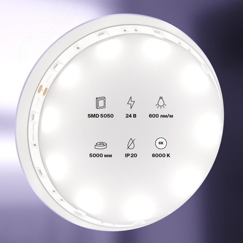 Лента светодиодная 24В 5050 7,2Вт/м 6000K 5м IP20 - фото 4