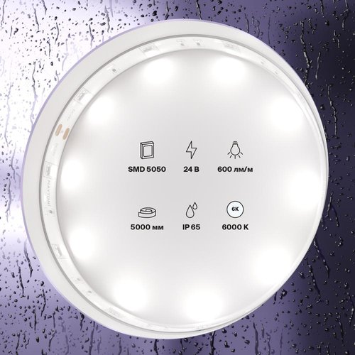 Лента светодиодная 24В 5050 7,2Вт/м 6000K 5м IP65 - фото 4