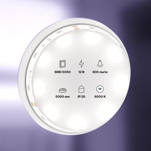 Лента светодиодная 12В 5050 7,2Вт/м 6000K 5м IP20 - фото 4