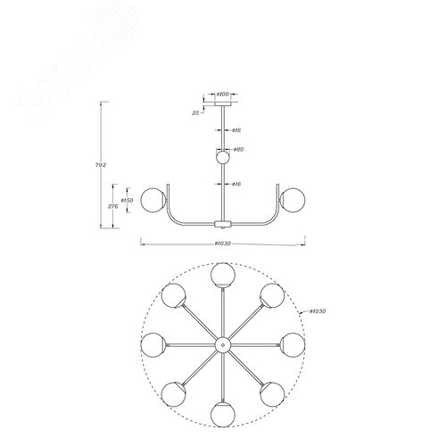 Светильник подвесной Rendez-vous E14х8х40W Латунь - фото 5