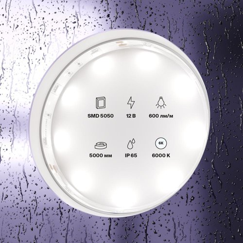 Лента светодиодная 12В 5050 7,2Вт/м 6000K 5м IP65 - фото 4