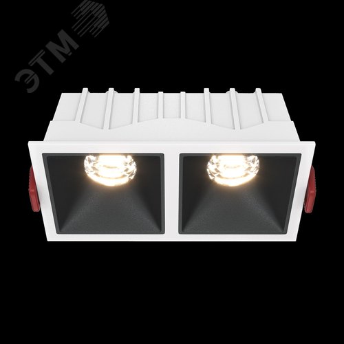 Светильник встраиваемый Downlight Alfa LED 3000K 2x10Вт 36 град Dim Triac IP20 CRI90 Бело-черный двойной квадрат 52х126х65мм 900Лм - фото 2