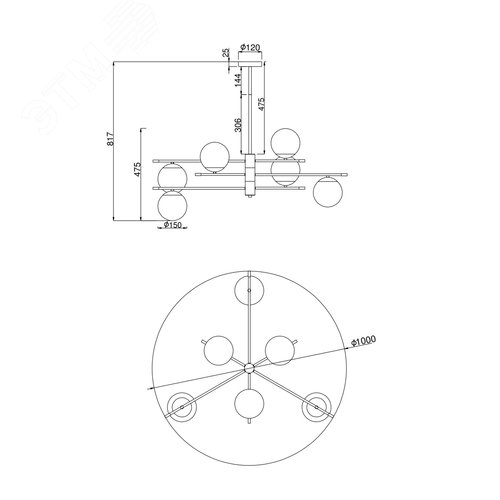 Светильник подвесной Nostalgia E14х6х40W Черный и Золото - фото 7