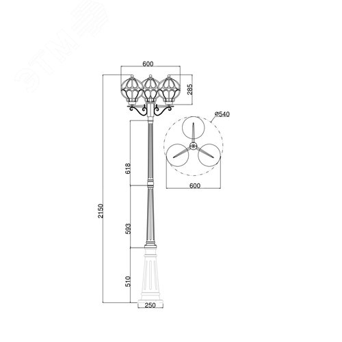 Светильник садово-парковый Outdoor Via IP 44 E27х3х60W Золото Антик - фото 3