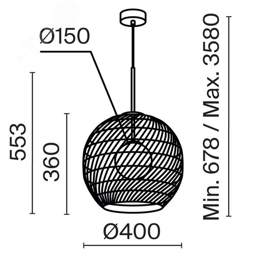 Светильник подвесной Cane G9х1х28W Черный - фото 3
