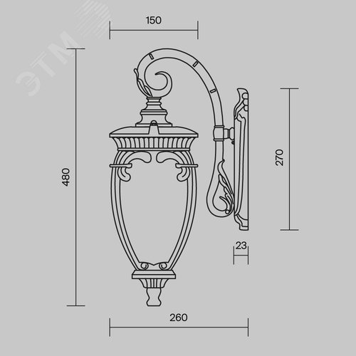 Светильник настенный (бра) Outdoor Fleur IP 44 E27х1х60W Черный с Золотом - фото 7