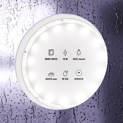 Лента светодиодная 12В 2835 4,8Вт/м 6000K 5м IP65 - фото 2