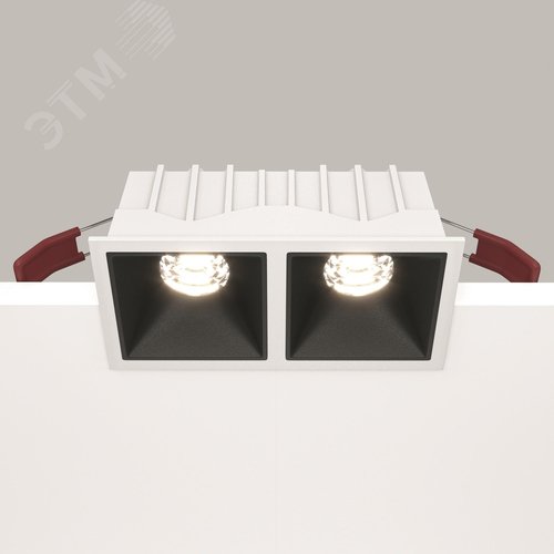 Светильник встраиваемый Downlight Alfa LED 4000K 2x10Вт 36 град IP20 CRI90 Бело-черный двойной квадрат 52х126х65мм 1000Лм - фото 4