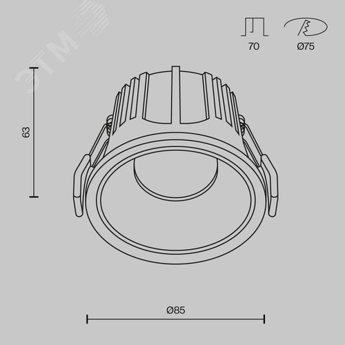 Светильник встраиваемый Downlight Alfa LED 3000K 15Вт 36 град IP20 CRI90 Бело-черный круглый 63х85мм 1050Лм - фото 2