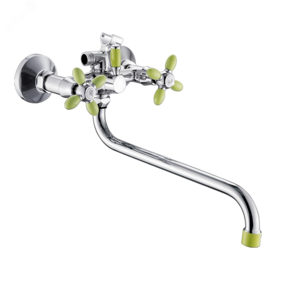 Изображение товара Смеситель для ванны с 2-мя рукоятками S-30см, с цветными наконечником и ручками зеленый Радуга 2270714 АНТЕЙ (шт)