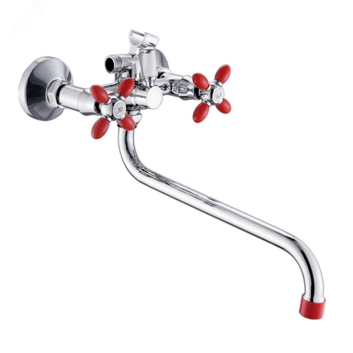 Изображение товара Смеситель для ванны с 2-мя рукоятками S-30см, с цветными наконечником и ручками красный Радуга 2270715 АНТЕЙ (шт)