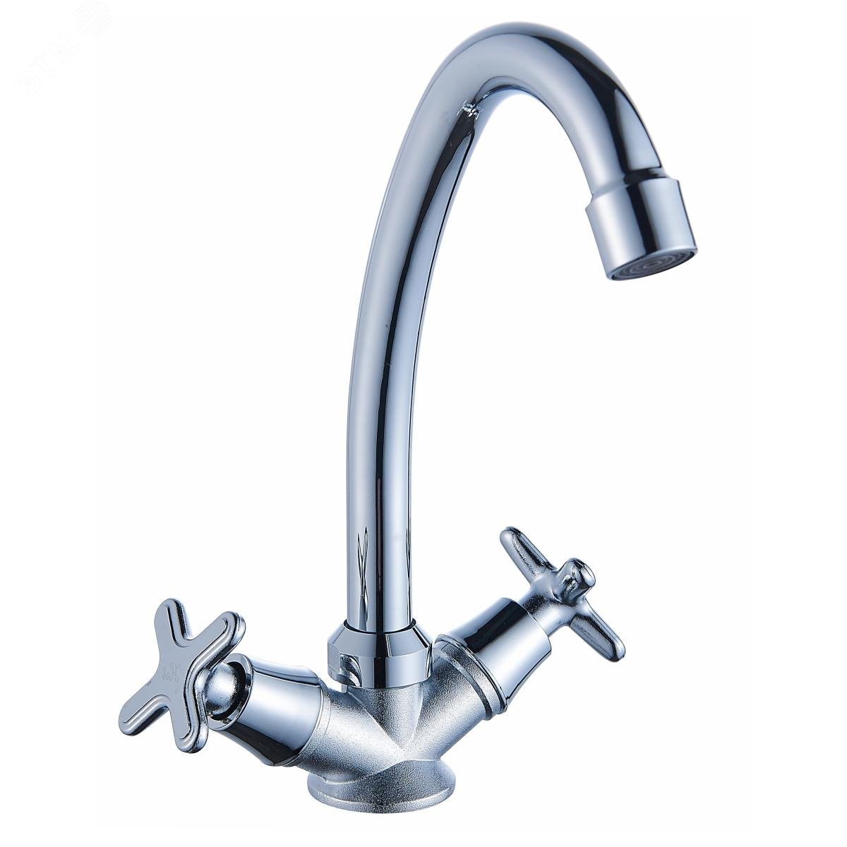 Изображение товара Смеситель для кухни с 2-мя рукоятками с высоким изливом (шт)