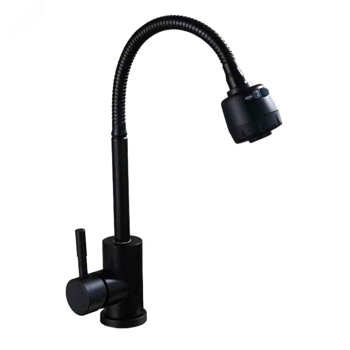 Изображение товара Смеситель для кухни шаровая с гибким изливом Антей Булат черный нержавеющая сталь