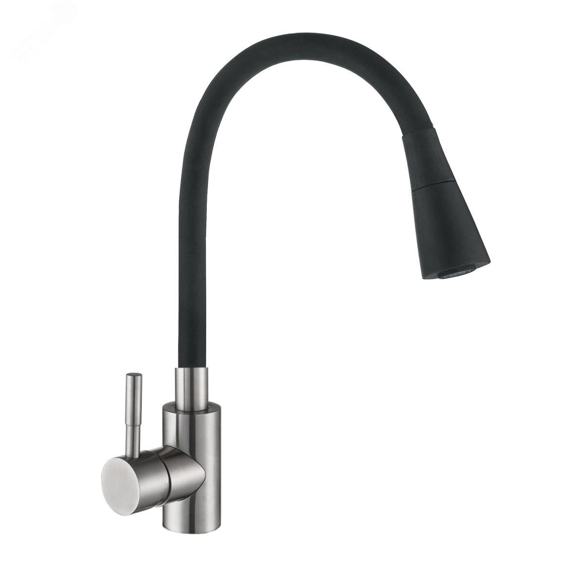 Изображение товара Смеситель для кухни АНТЕЙ серии Мармелад из нержавеющей стали с силиконовым изливом черный