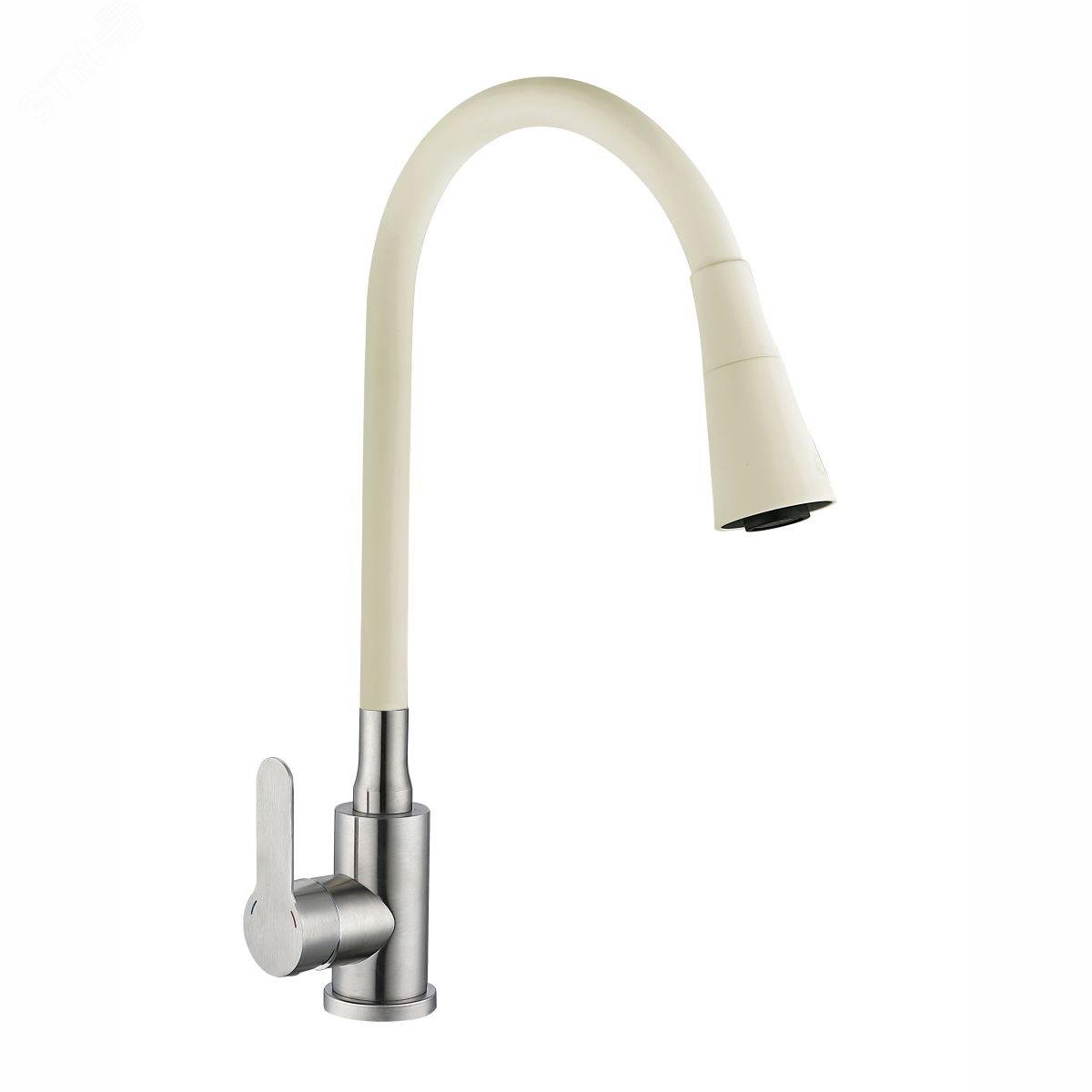 Изображение товара Смеситель для кухни шаровый с силиконовым изливом Аntей серия Садко бежевый нержавеющая сталь