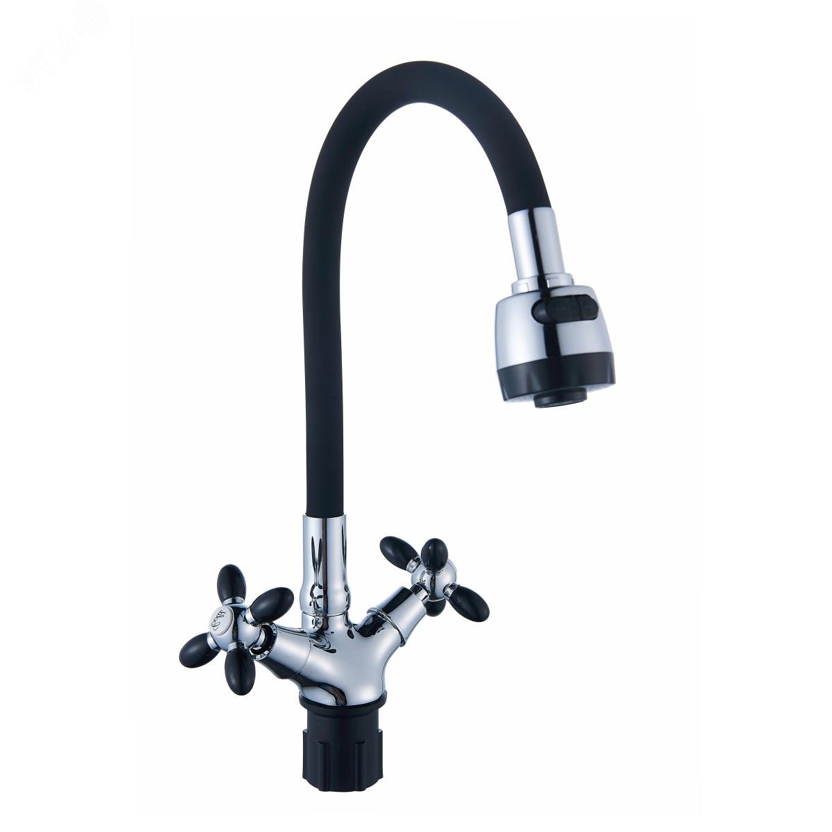 Изображение товара Смеситель для кухни АНТЕЙ Радуга с 2-мя рукоятками и силиконовым изливом