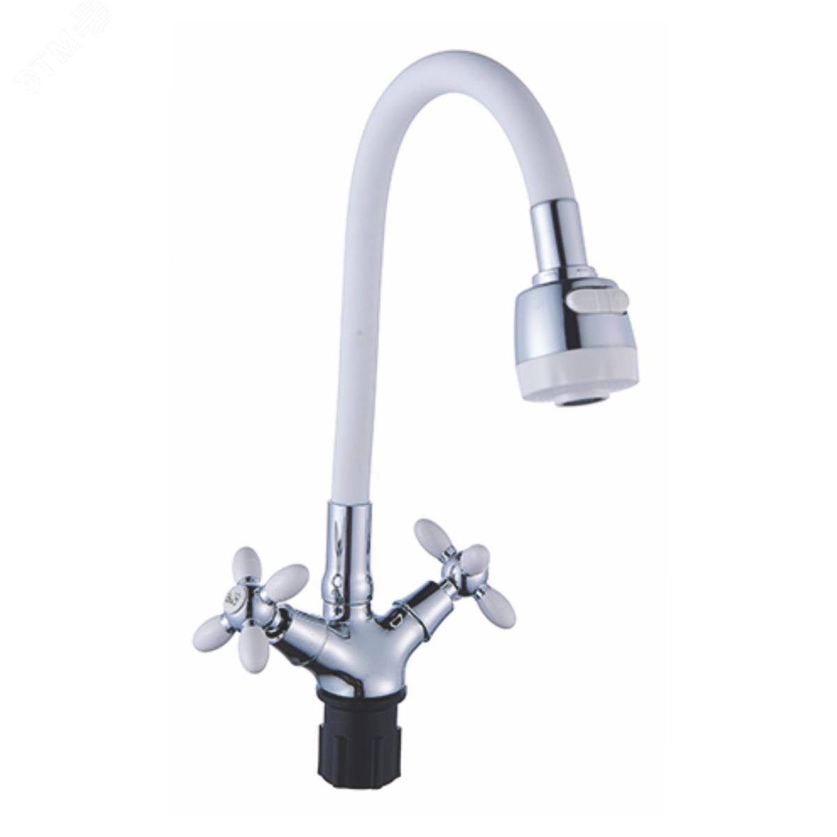 Изображение товара Смеситель для кухни с 2 рукоятками, силиконовым изливом, белый